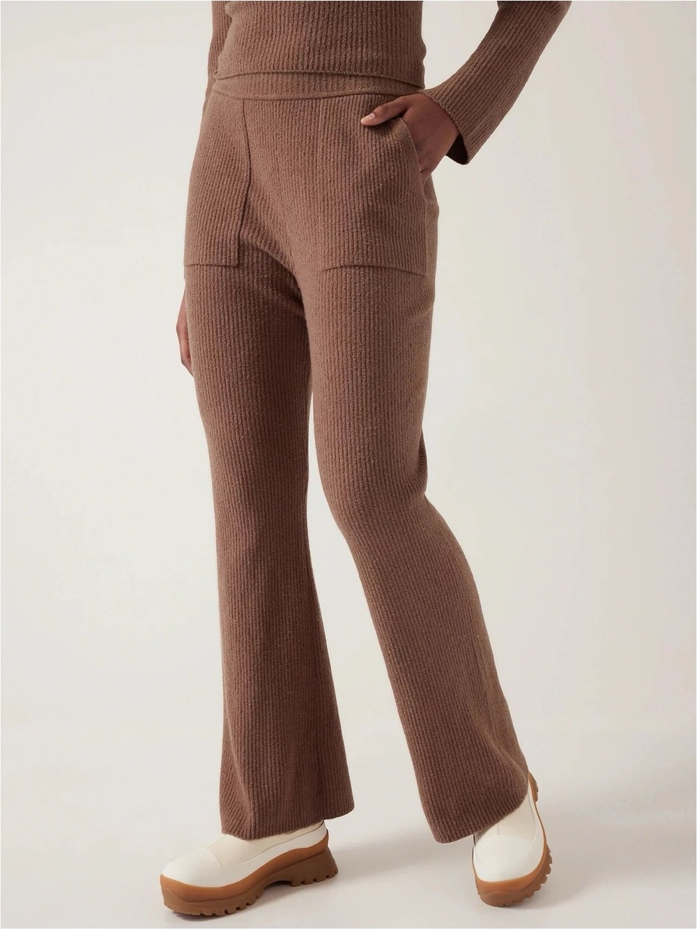 Athleta Ribbed Boot-Cut Knit Pants in Brown